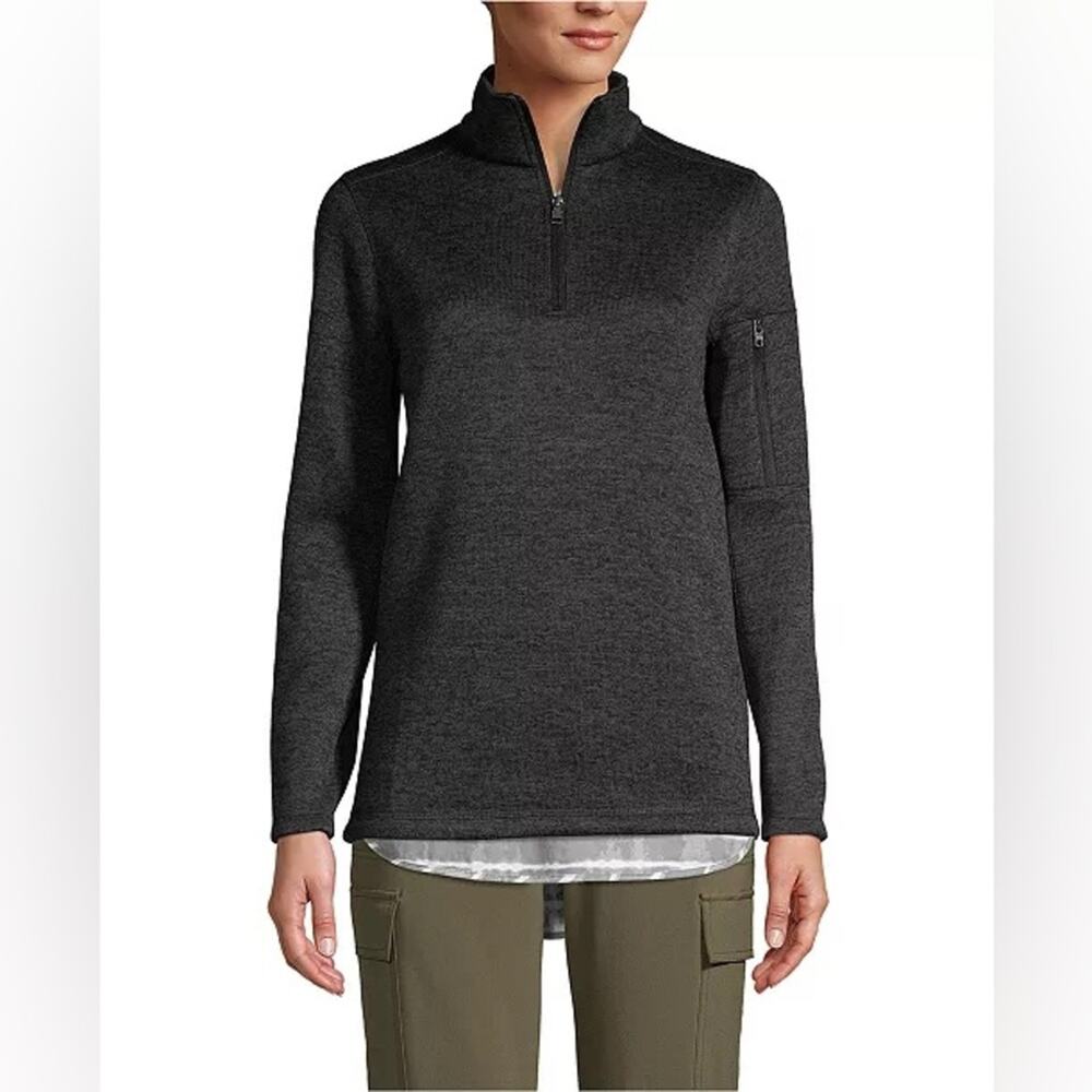 Lands’ End School Uniform Quarter Zip Fleece Pullover Black Heather Medium